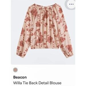 Beacon Willa Tie Back Detail Floral Blouse in Pink & Cream XL Like New